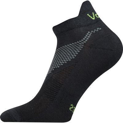 Black athletic sock with gray pattern on a white background