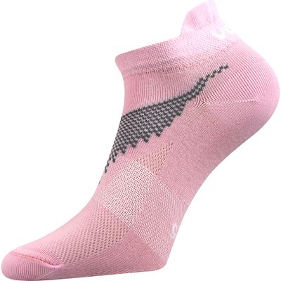 Pink ankle sock with a light grey pattern on a white background