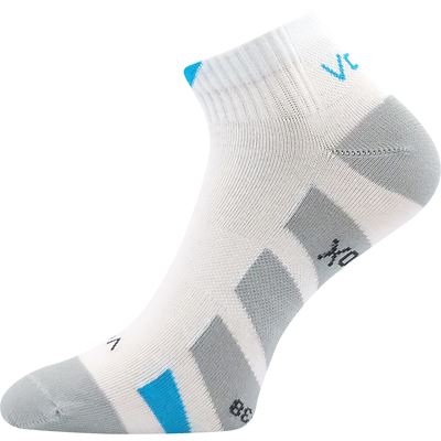 White and gray sock with blue accents on a white background